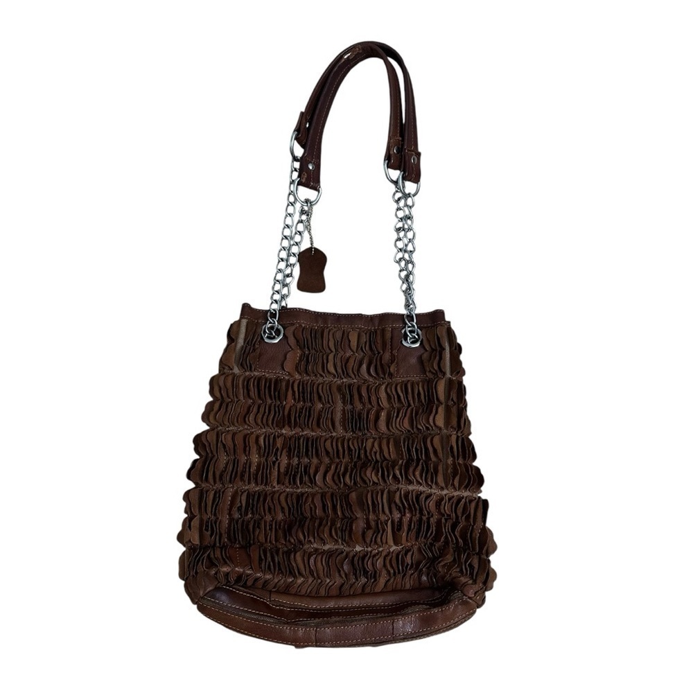 AmeriLeather Shoulder Bag Purse Brown Leather Fringe 3D Boho Funky Casual - Picture 3 of 8